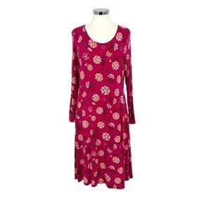 Gudrun Sjödén Floral A-Line Long Sleeve Dress Dark Pink Size Medium